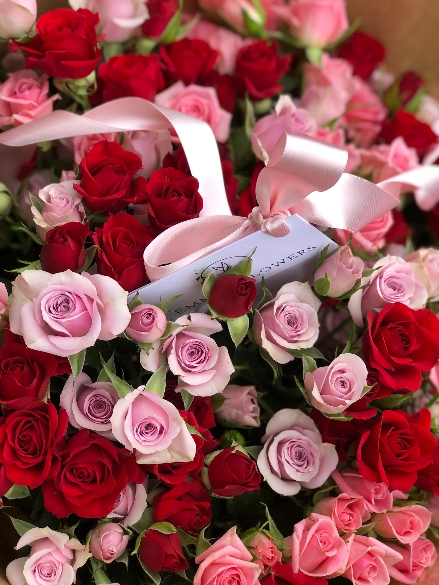 Red & Pink Spray Rose Hand-Tied Bouquet