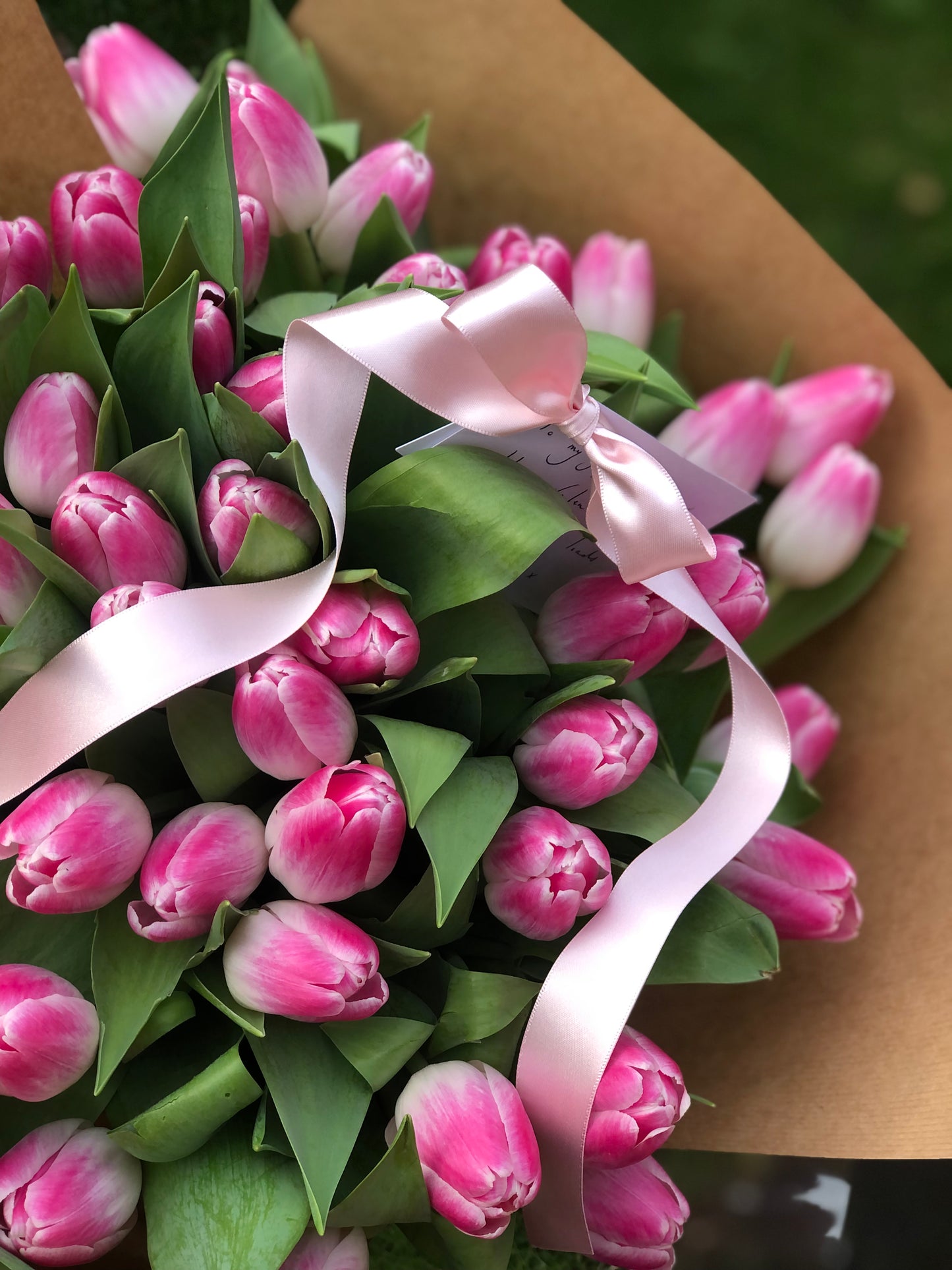 50-Stem Pink Tulip Hand-Tied Bouquet