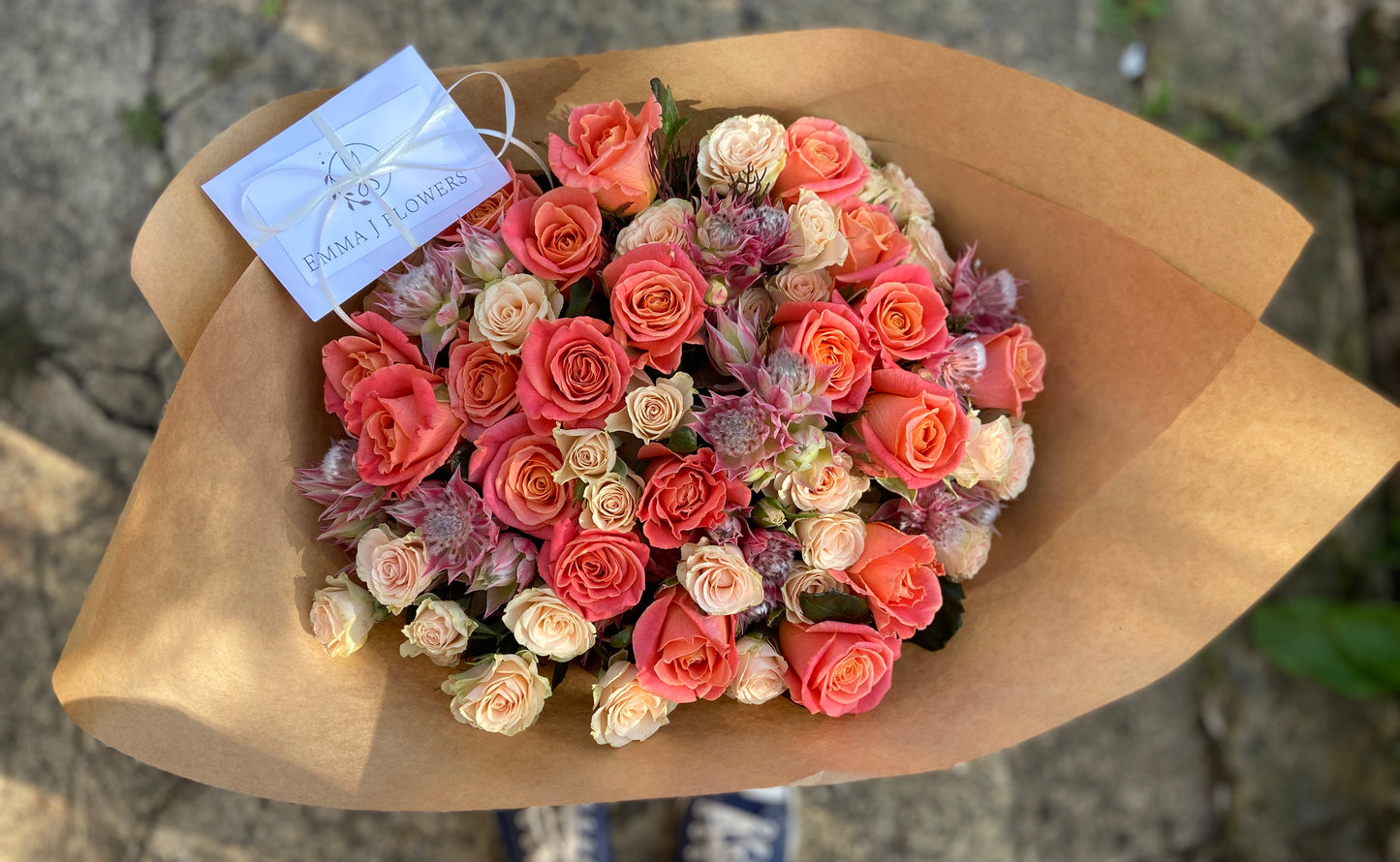 Coral & Pink Rose Hand-Tied Bouquet