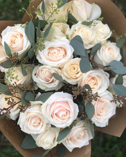 Dorchester Roses & Eucalyptus Hand-Tied Bouquet