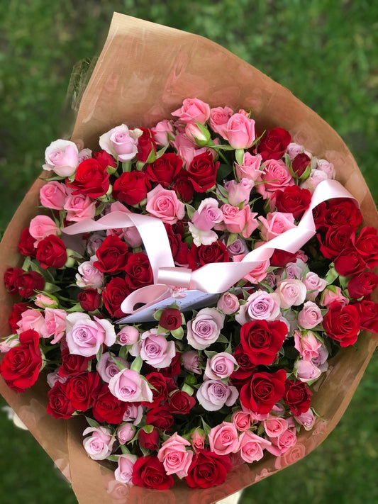 Red & Pink Spray Rose Hand-Tied Bouquet