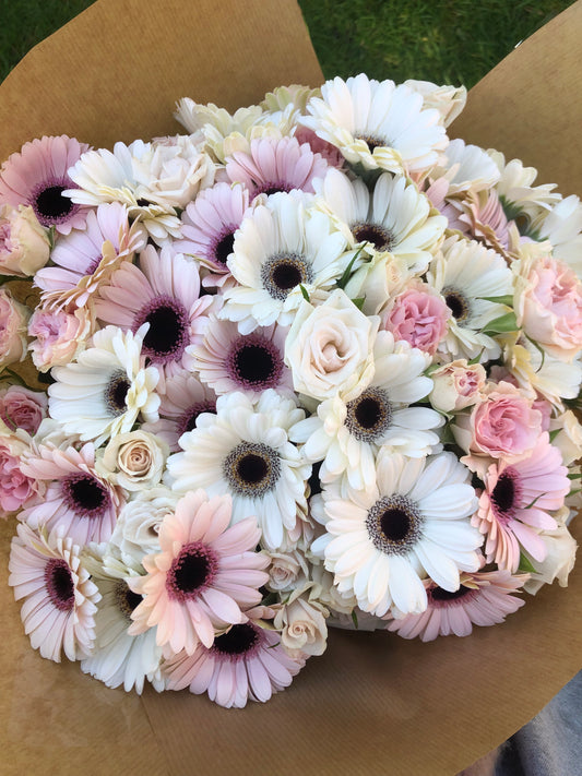 Blush Roses & Gerbera Hand-Tied Bouquet