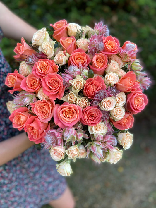 Coral & Pink Rose Hand-Tied Bouquet