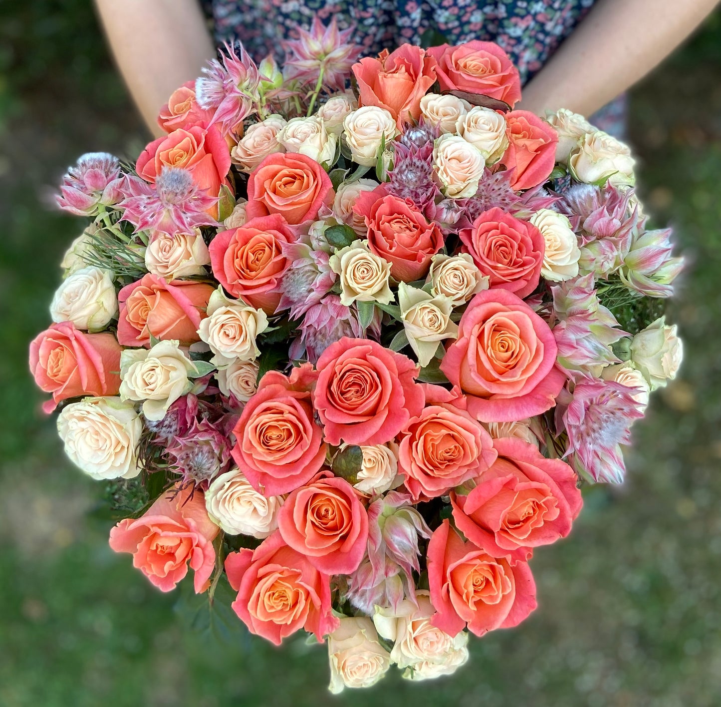 Coral & Pink Rose Hand-Tied Bouquet