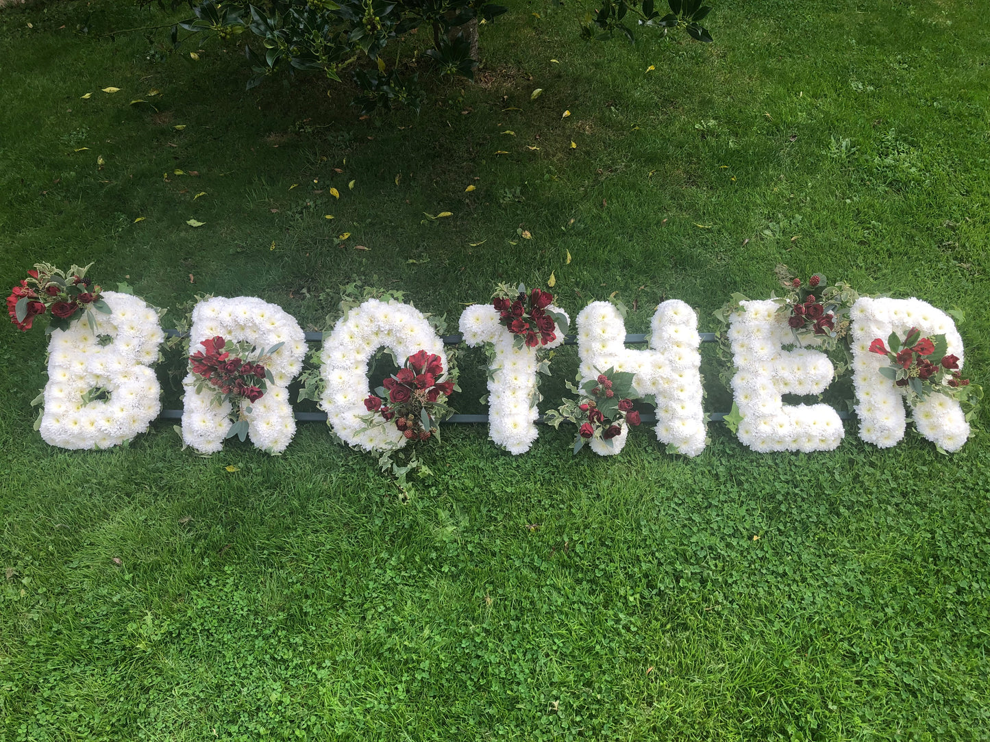 Letter-Shaped Funeral Tribute – Brother (Red & Berry)