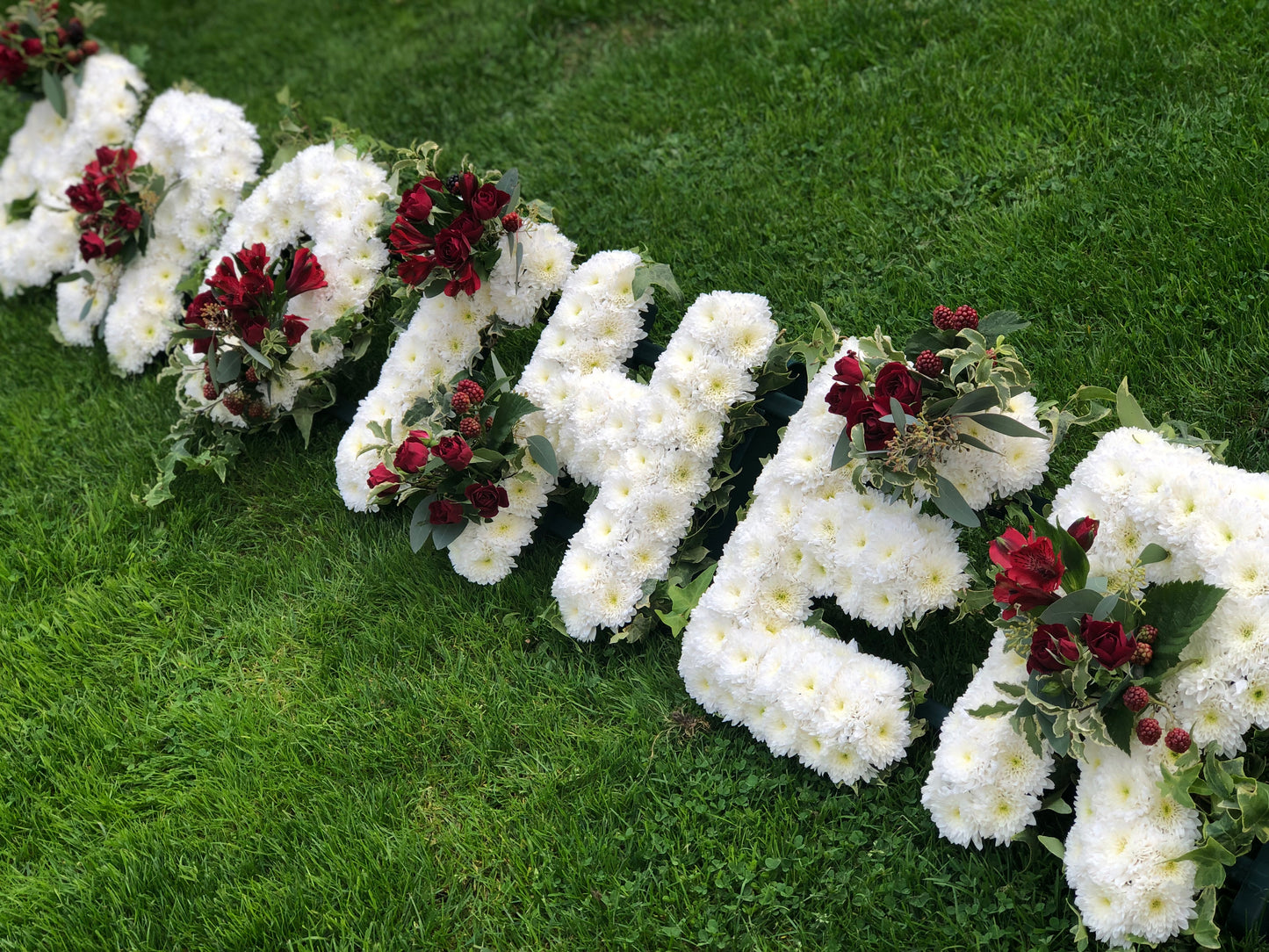 Letter-Shaped Funeral Tribute – Brother (Red & Berry)