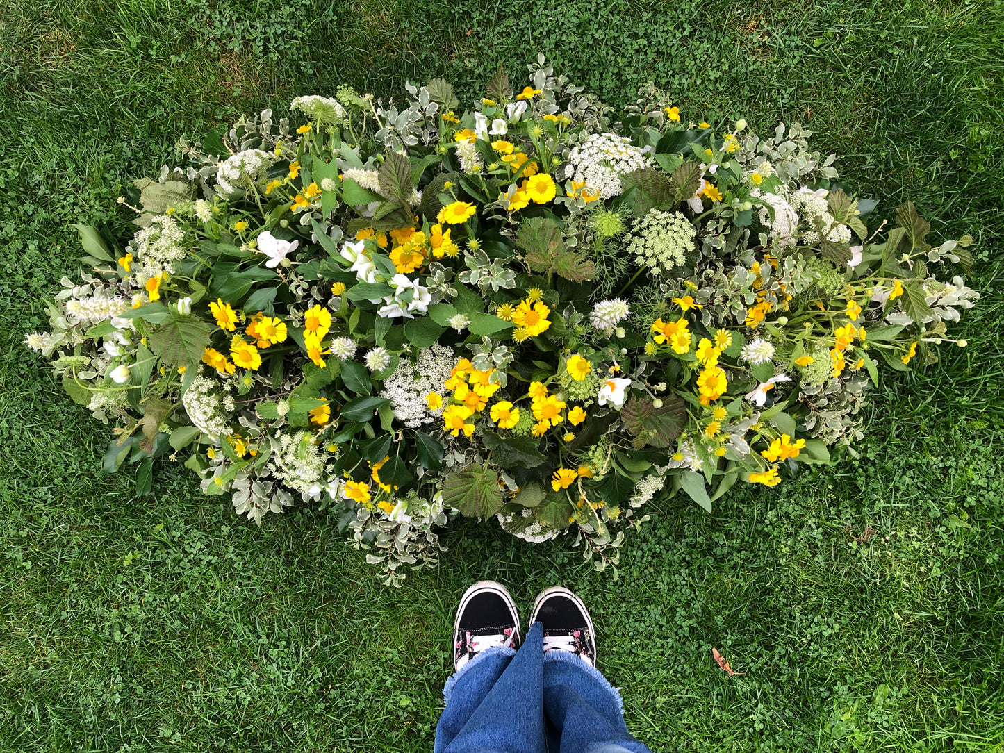 Casket Spray – Meadow Funeral Tribute Flowers (Hellebore, Helenium & Ammi)