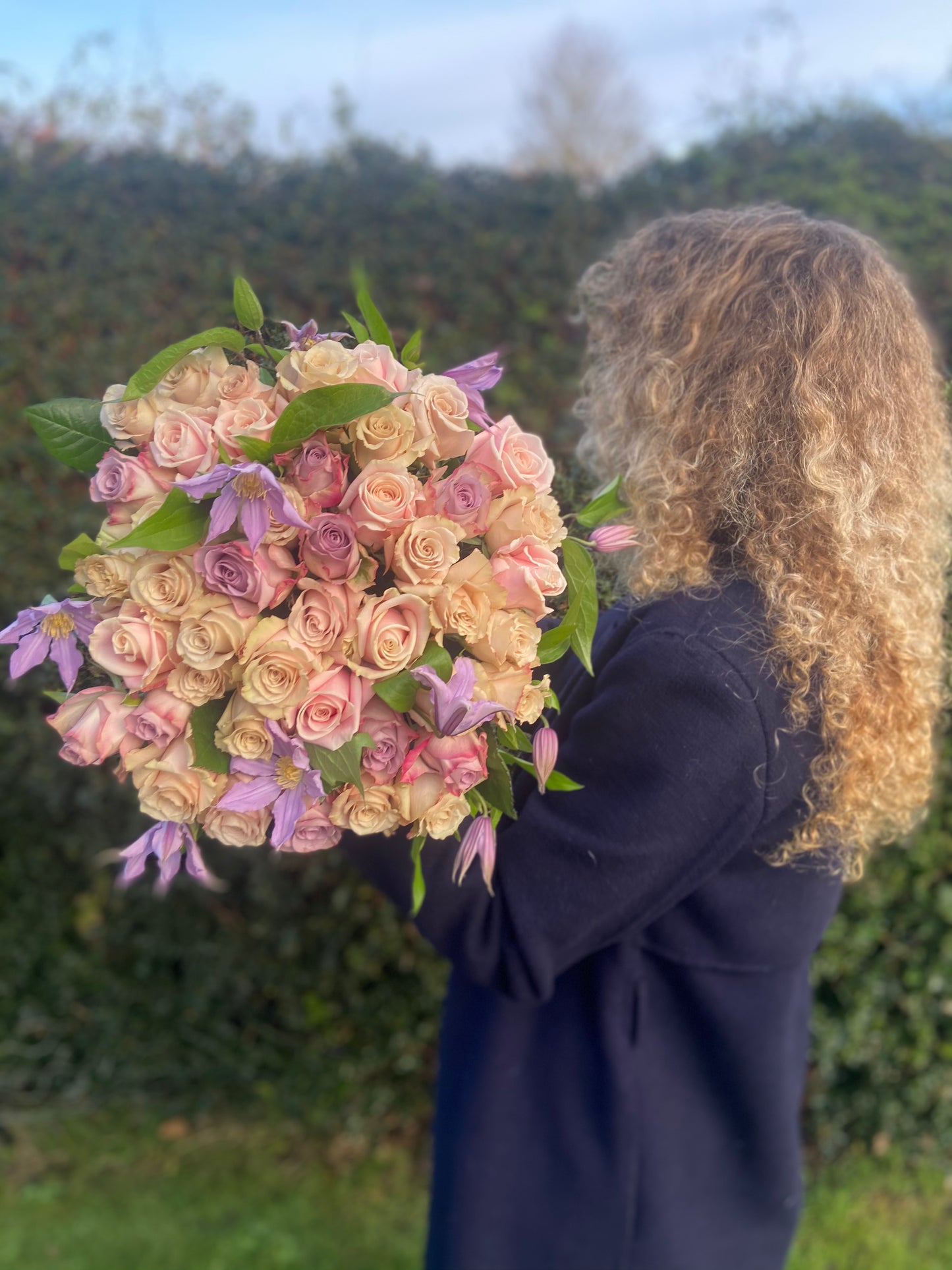 Clematis & Blush Rose Hand-Tied Bouquet