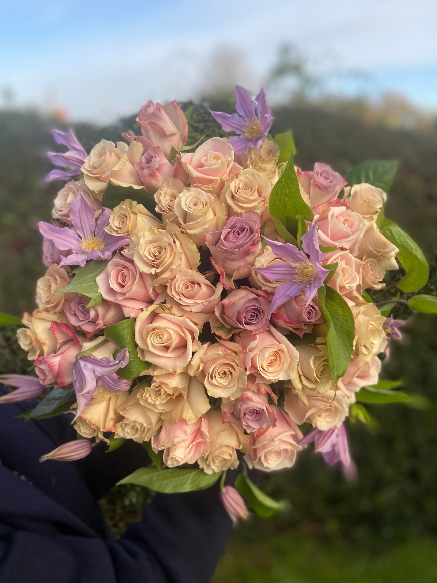 Clematis & Blush Rose Hand-Tied Bouquet
