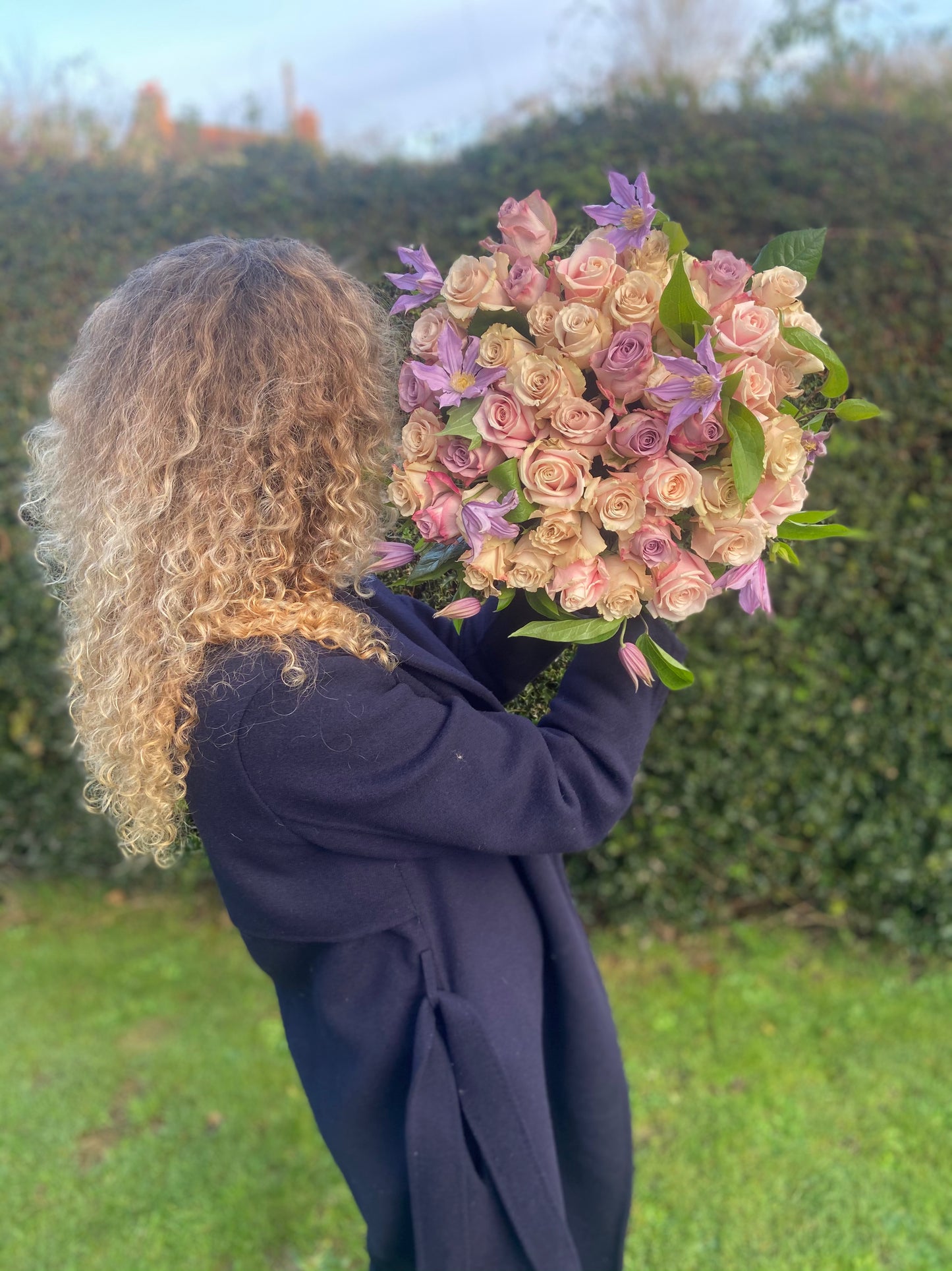 Clematis & Blush Rose Hand-Tied Bouquet