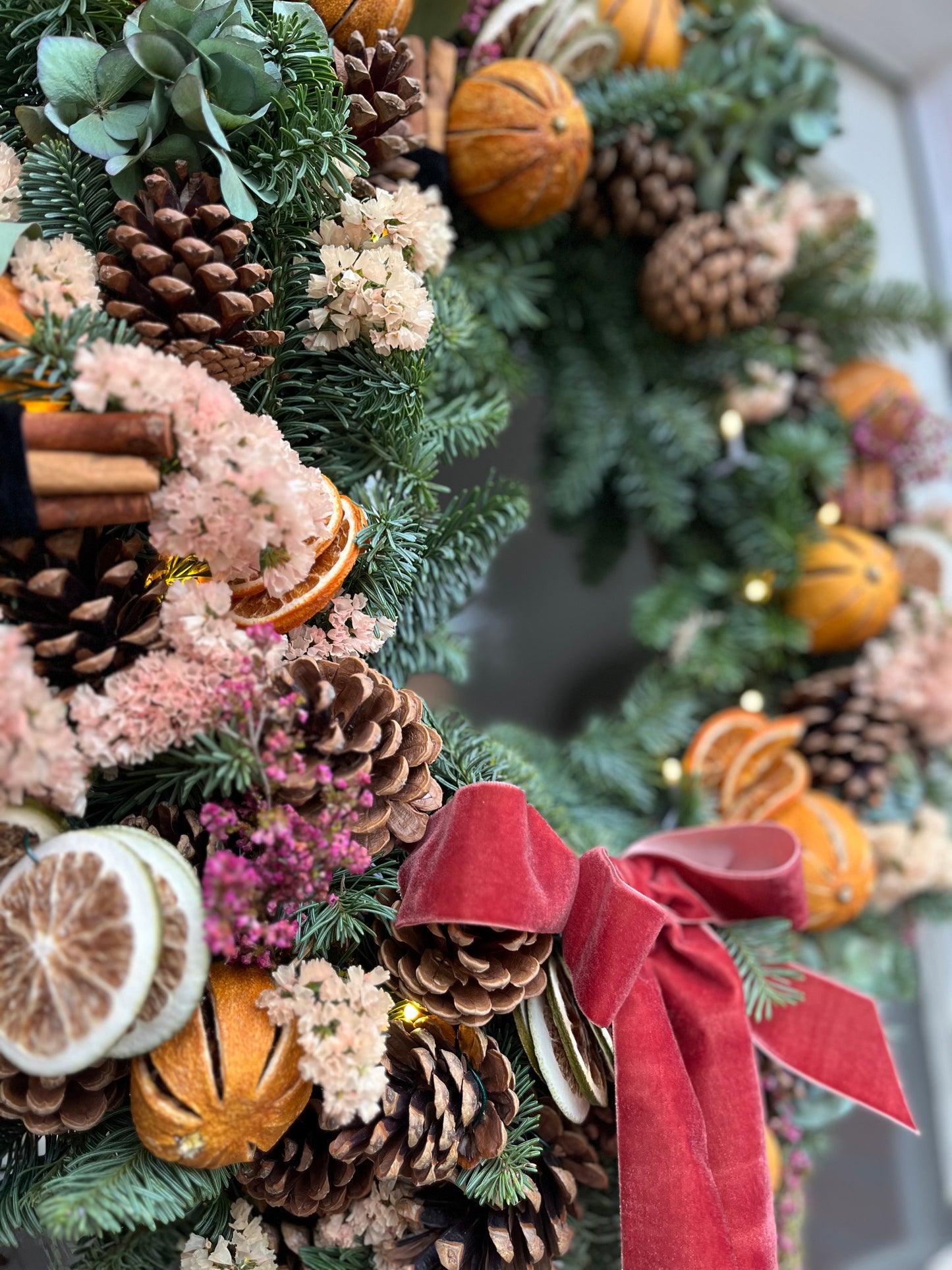 The Dried Floral Christmas Wreath | Handmade with Fairy Lights